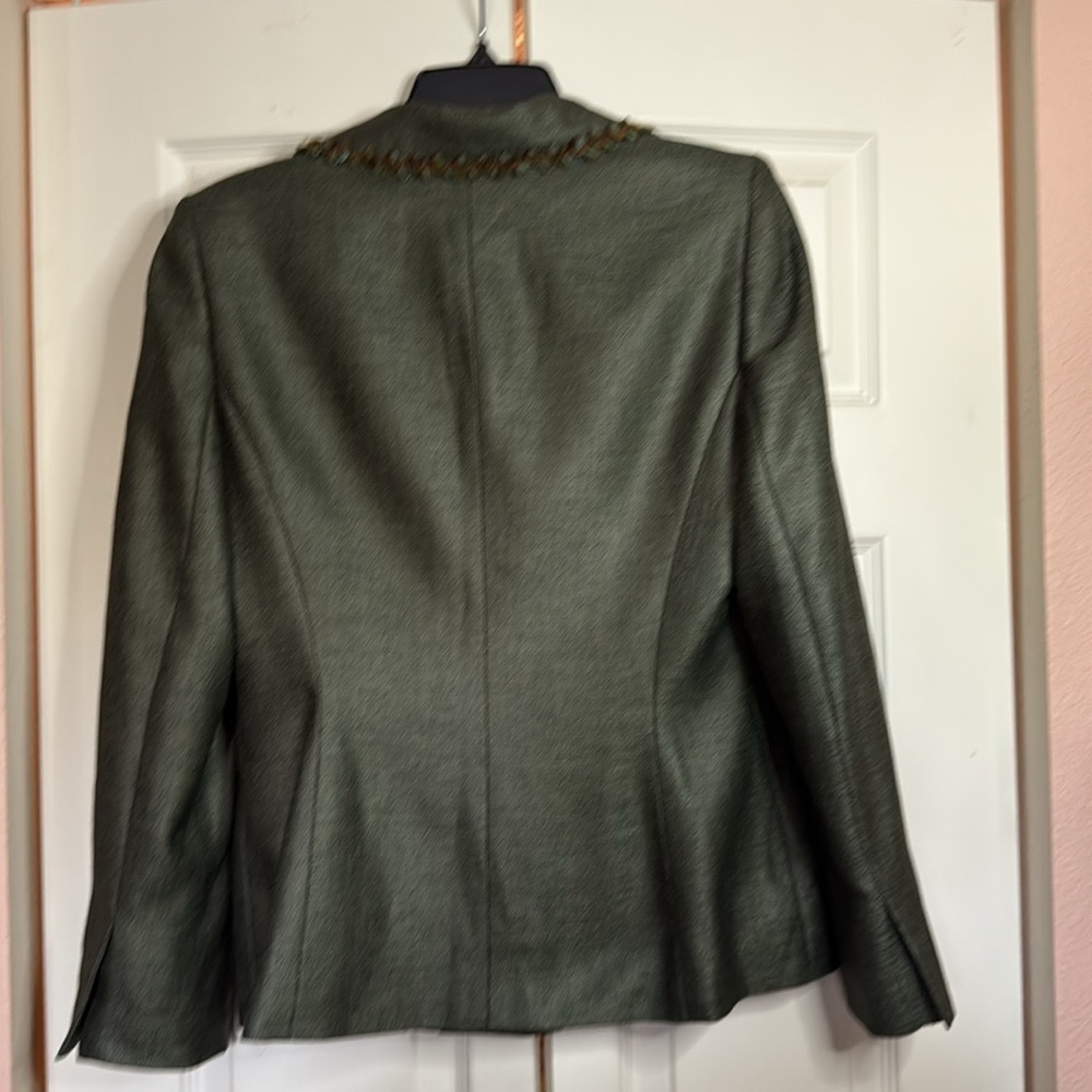 Nipon Boutique Vintage Olive Green Blazer with Brown Accents Size 8 - Picture 7 of 11